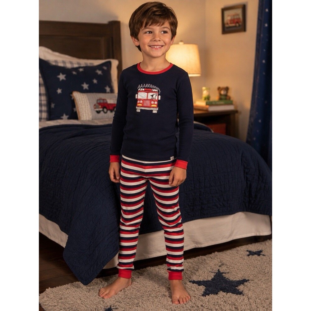 Baby Gap Boys 2 Piece Pajama Set Pjs Firefighter Firetruck Cotton Fitted 5T 5